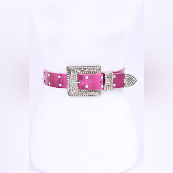 Vegan Leather Metallic Gold Studded Statement Belt - Picture 1 of 10